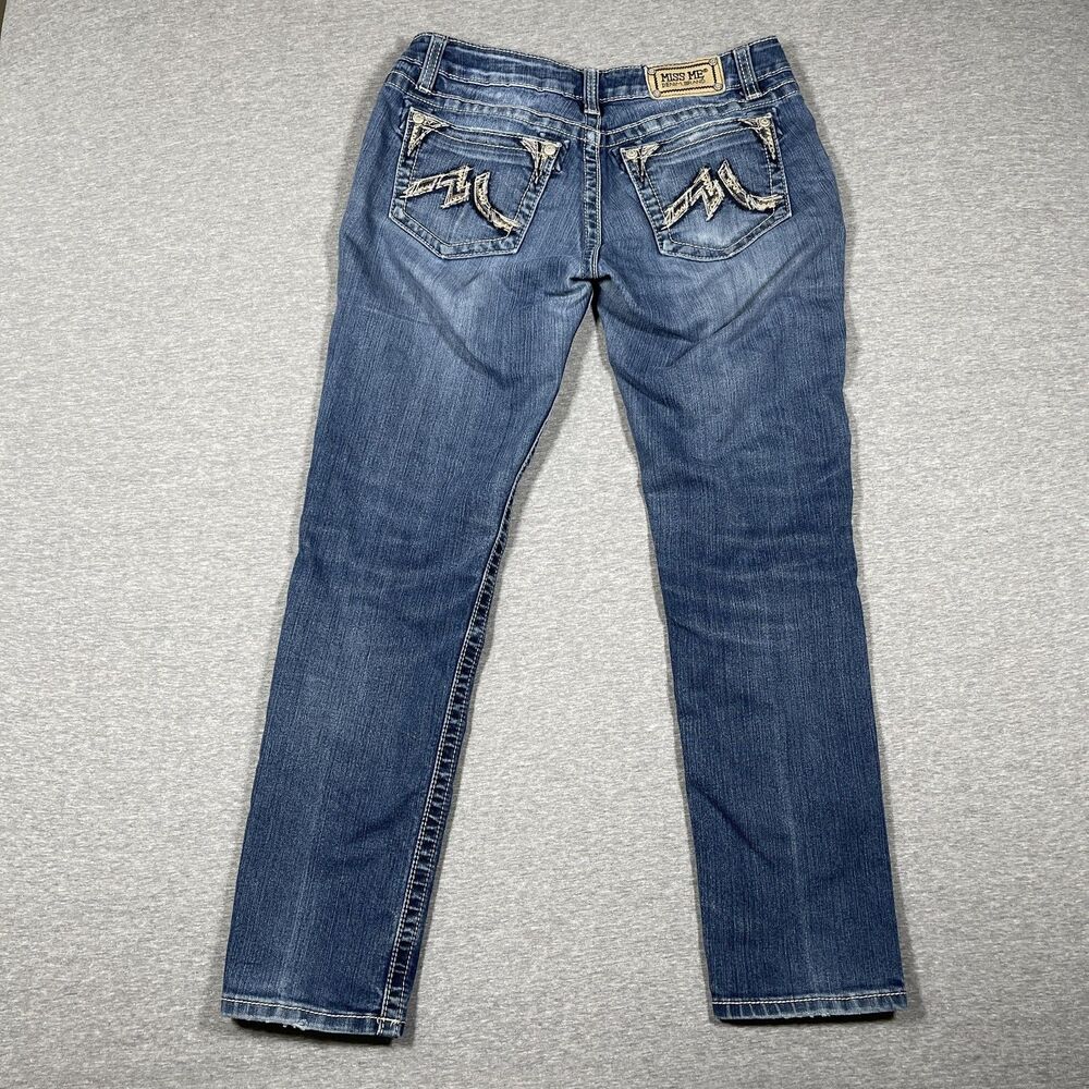 Miss Me Skinny Jeans Womens 31 Blue Medium Wash Mid Rise Embroidered Denim - Picture 6 of 10
